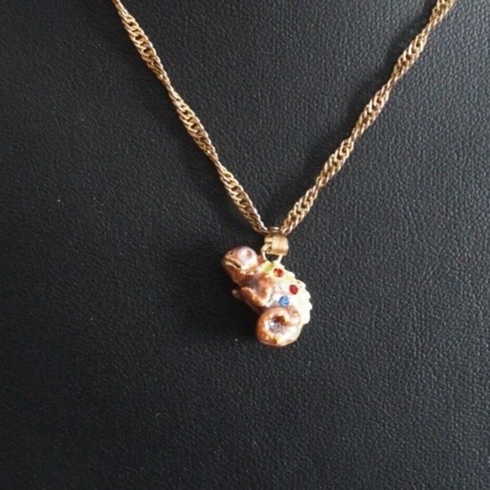 Lizard Charm Necklace Gold Tone